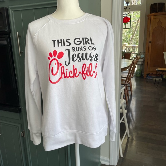 Chick-Fil -A.  White Sweatshirt with Red and Black Print - Picture 1 of 8